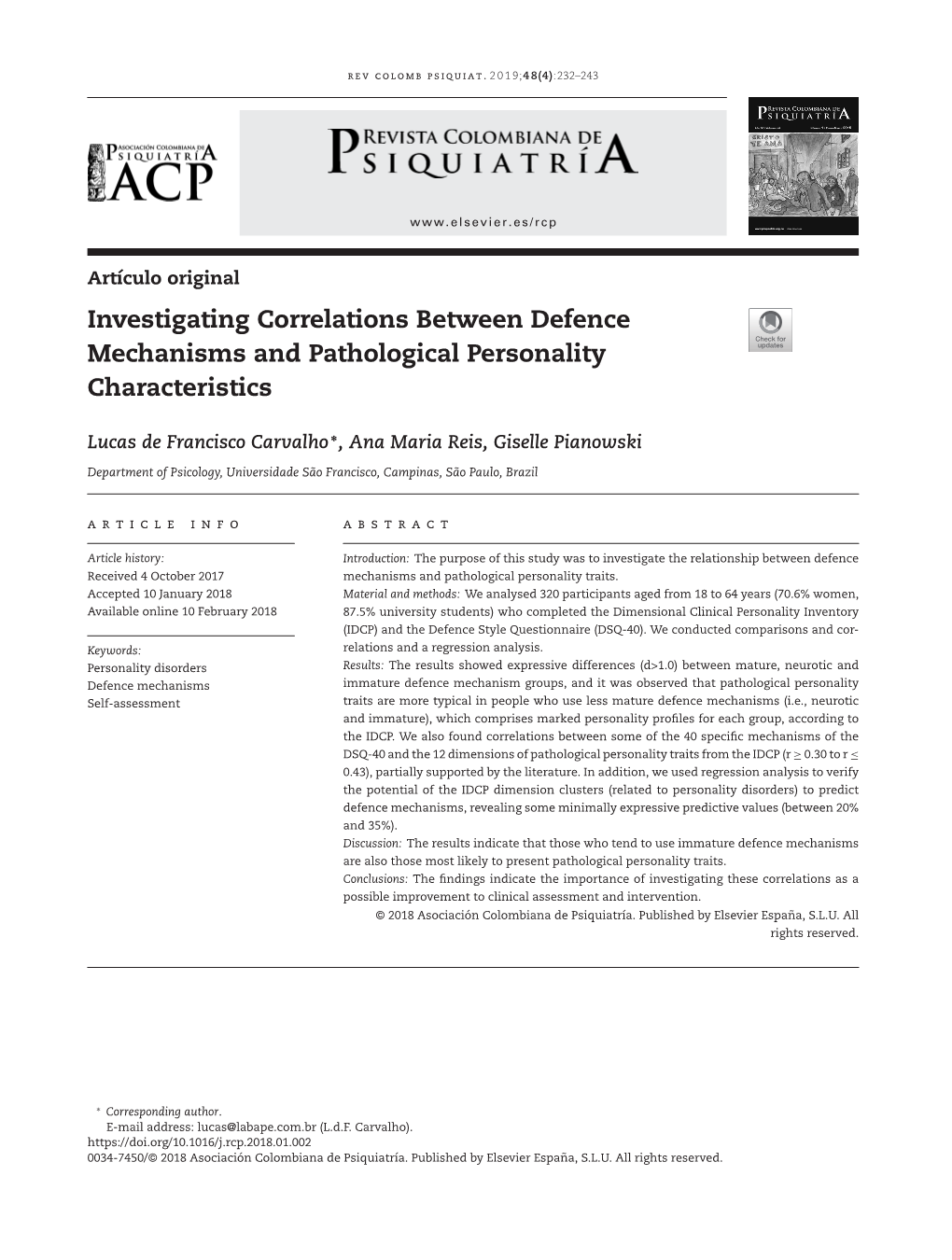 Investigating Correlations Between Defence Mechanisms and Pathological Personality Characteristics