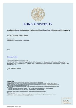 Applied Cultural Analysis and the Compositional Practices of Rendering Ethnography