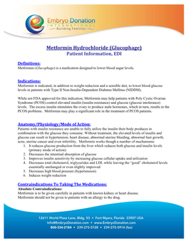 Metformin Hydrochloride (Glucophage) Patient Information, EDI