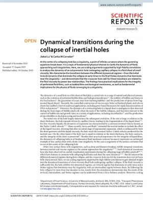 Dynamical Transitions During the Collapse of Inertial Holes Jiakai Lu1 & Carlos M Corvalan2