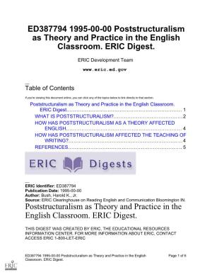 Poststructuralism As Theory and Practice in the English Classroom