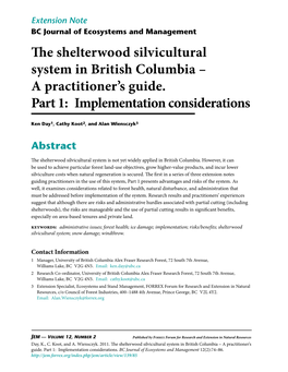The Shelterwood Silvicultural System in British Columbia – a Practitioner's