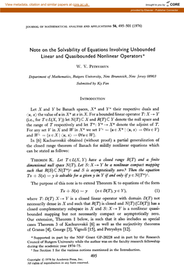 Note on the Solvability of Equations Involving Unbounded Linear and Quasibounded Nonlinear Operators*