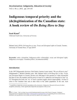 Indigenous Temporal Priority and the (De)Legitimization of the Canadian State: a Book Review of on Being Here to Stay