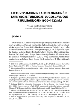 Lietuvos Karininkai Diplomatinėje Tarnyboje Turkijoje, Jugoslavijoje Ir Bulgarijoje (1920–1922 M.)