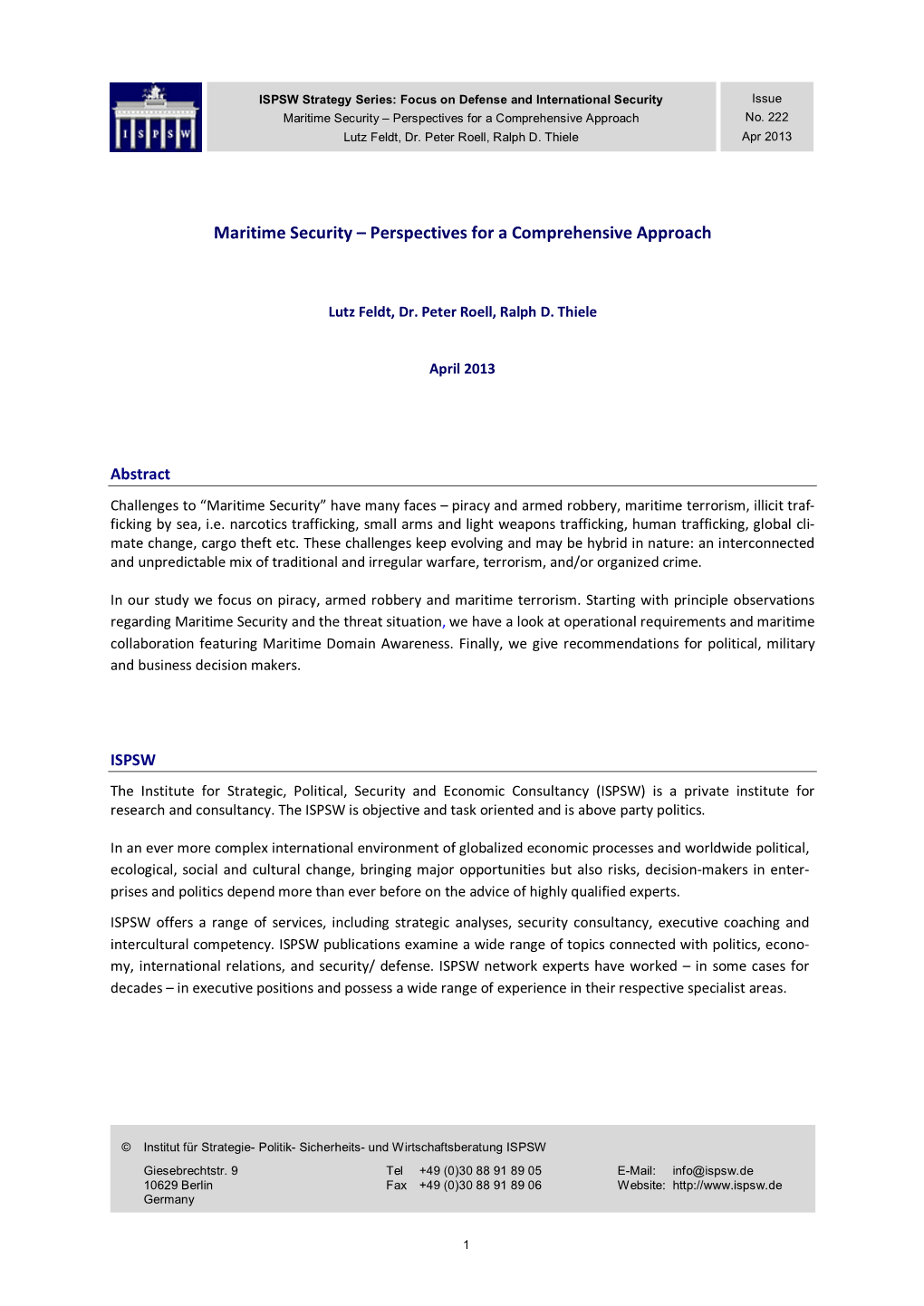 Maritime Security: Perspectives for a Comprehensive Approach