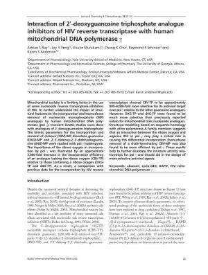 Deoxyguanosine Triphosphate Analogue Inhibitors of HIV Reverse Transcriptase with Human Mitochondrial DNA Polymerase Γ