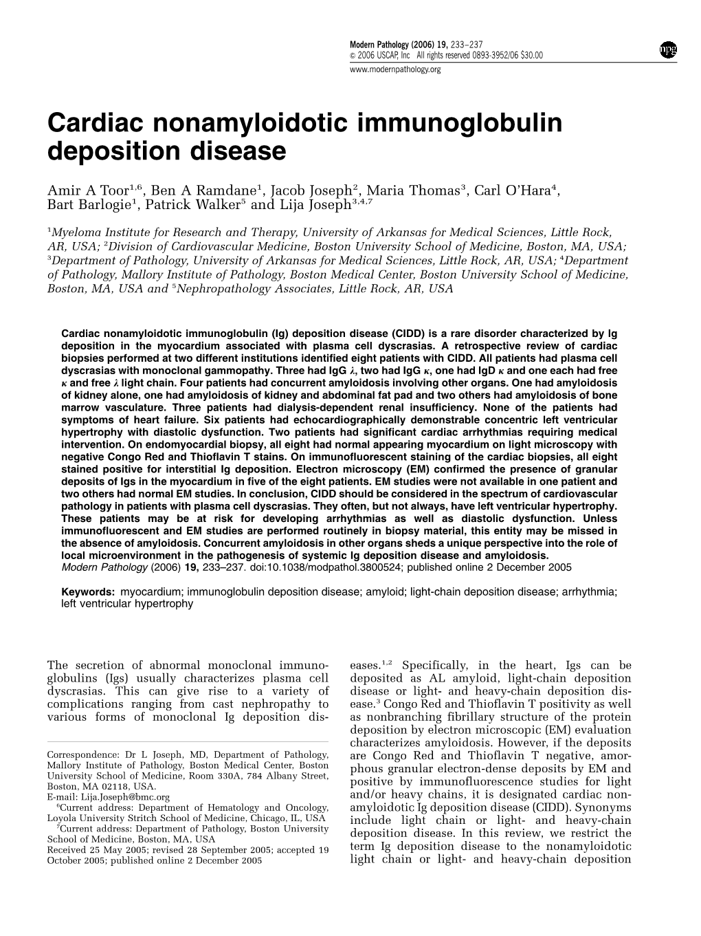 Cardiac Nonamyloidotic Immunoglobulin Deposition Disease
