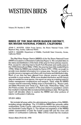 Birds of the Mad River Ranger District, Six Rivers National Forest, California