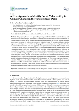 A New Approach to Identify Social Vulnerability to Climate Change in the Yangtze River Delta