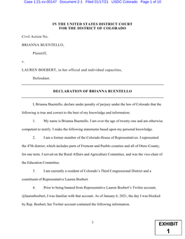 EXHIBIT 1 Case 1:21-Cv-00147 Document 2-1 Filed 01/17/21 USDC Colorado Page 2 of 10