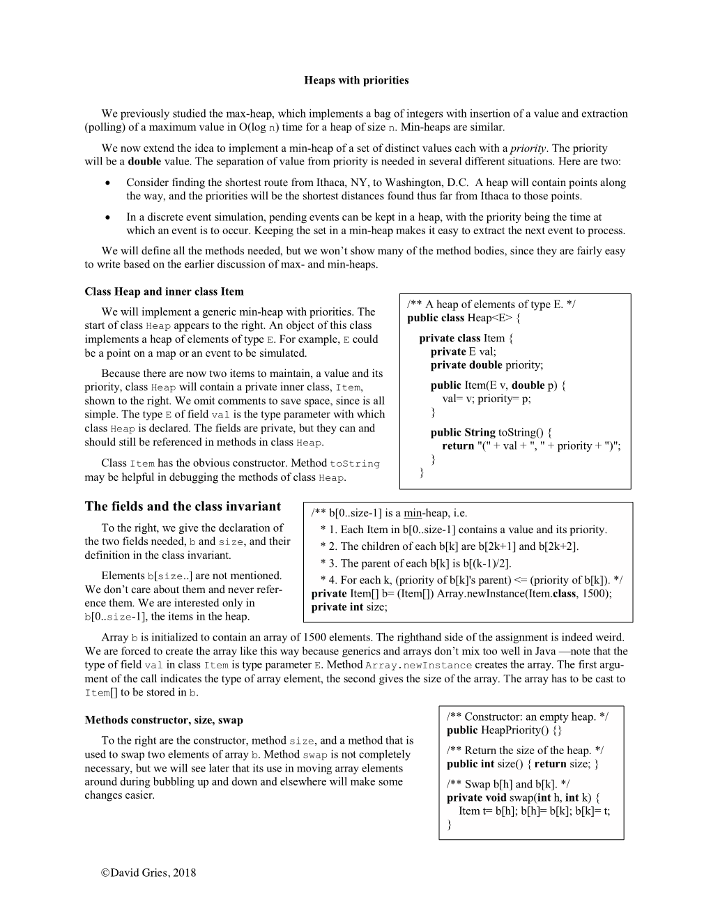 The Fields and the Class Invariant /** B[0..Size-1] Is a Min-Heap, I.E