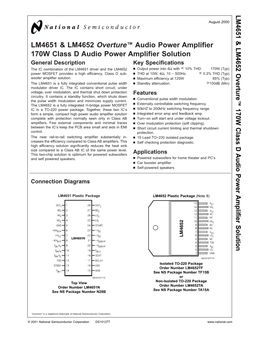 LM4651 & LM4652 Overture™ Audio Power Amplifier 170W Class D