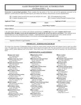 AAAIS TRANSCRIPT RELEASE AUTHORIZATION (For Rising Grades 1 – 4)