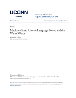 Machiavelli and Ariosto: Language, Power, and the War of Words Rosanne H