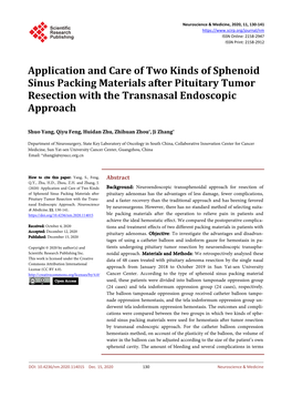 Application and Care of Two Kinds of Sphenoid Sinus Packing Materials After Pituitary Tumor Resection with the Transnasal Endoscopic Approach