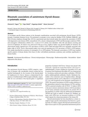 Rheumatic Associations of Autoimmune Thyroid Disease: a Systematic Review