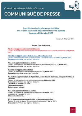 Conditions De Circulation Sur Le Réseau Routier Départemental Jusqu'au 26