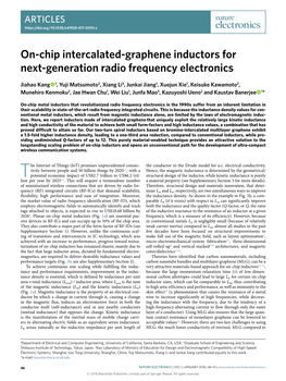 On-Chip Intercalated-Graphene Inductors for Next-Generation Radio Frequency Electronics