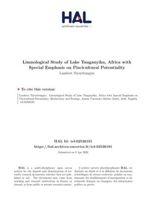 Limnological Study of Lake Tanganyika, Africa with Special Emphasis on Piscicultural Potentiality Lambert Niyoyitungiye