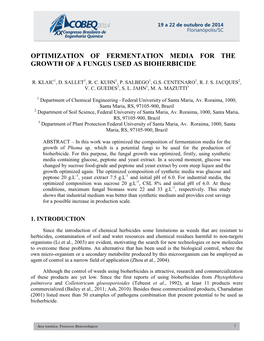 Optimization of Fermentation Media for the Growth of a Fungus Used As Bioherbicide