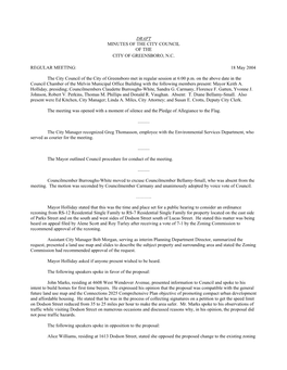 Draft Minutes of the City Council of the City of Greensboro, N.C
