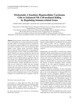 Trichostatin a Sensitizes Hepatocellular Carcinoma Cells To