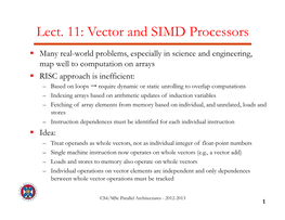 Lect. 11: Vector and SIMD Processors
