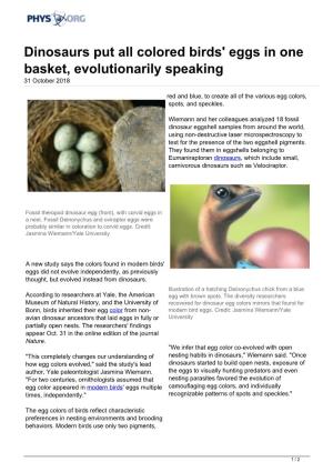 Dinosaurs Put All Colored Birds' Eggs in One Basket, Evolutionarily Speaking 31 October 2018