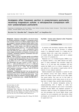 Analgesia After Cesarean Section in Preeclampsia Parturients Receiving Magnesium Sulfate: a Retrospective Comparison with Non-Preeclampsia Parturients