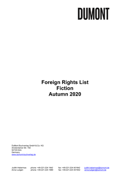 Foreign Rights List Fiction Autumn 2020