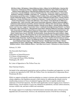 Letter of Opposition to the Trillion Trees Act
