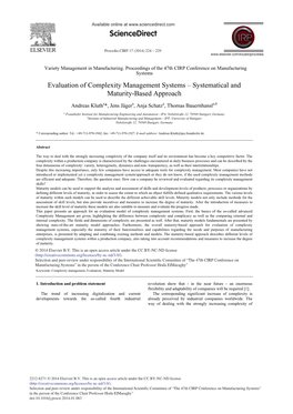 Evaluation of Complexity Management Systems – Systematical and Maturity-Based Approach