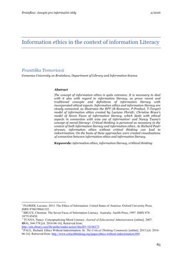 Information Ethics in the Context of Information Literacy