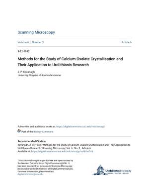 Methods for the Study of Calcium Oxalate Crystallisation and Their Application to Urolithiasis Research