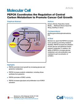 PEPCK Coordinates the Regulation of Central Carbon Metabolism to Promote Cancer Cell Growth