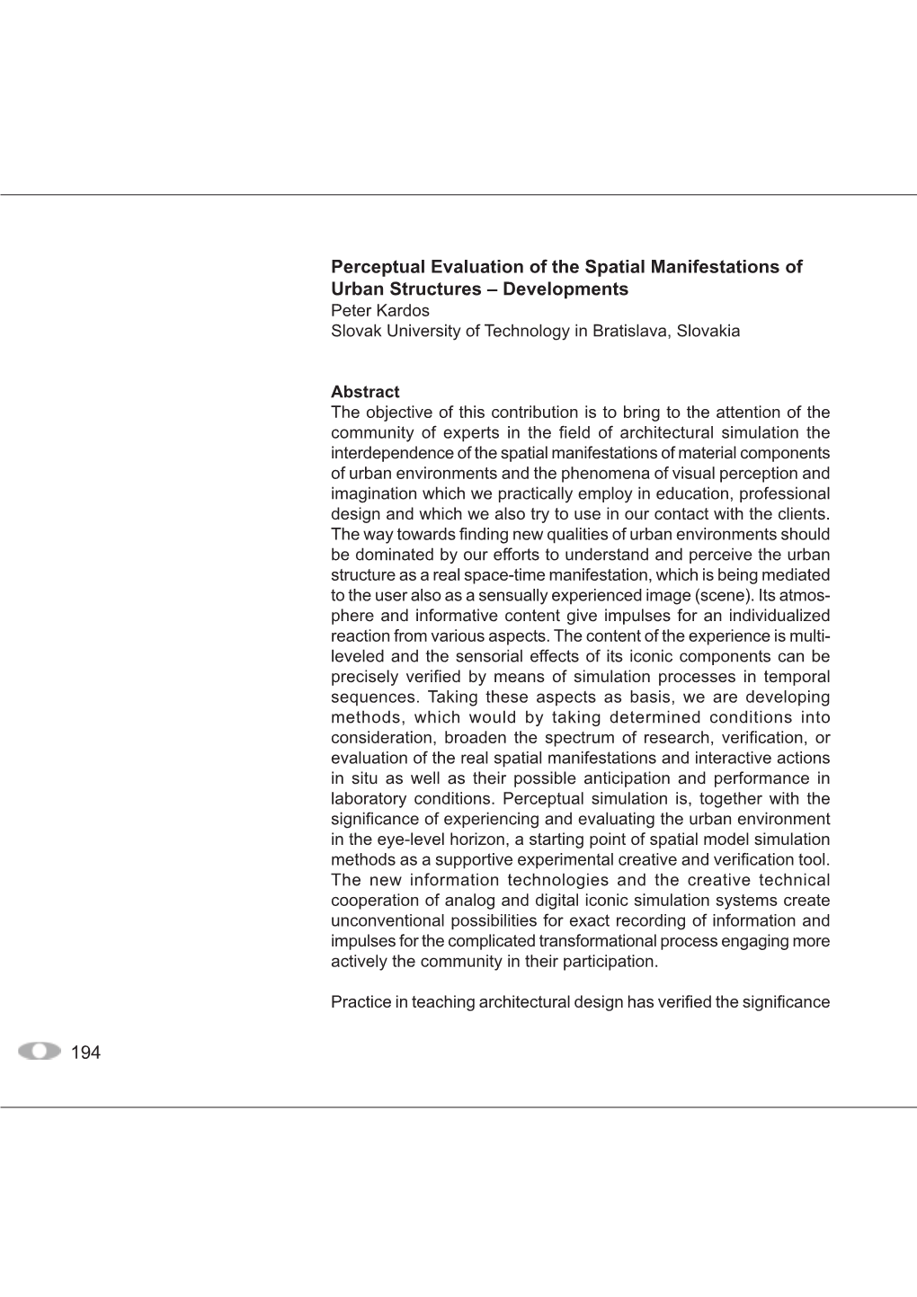 194 Perceptual Evaluation of the Spatial Manifestations of Urban Structures