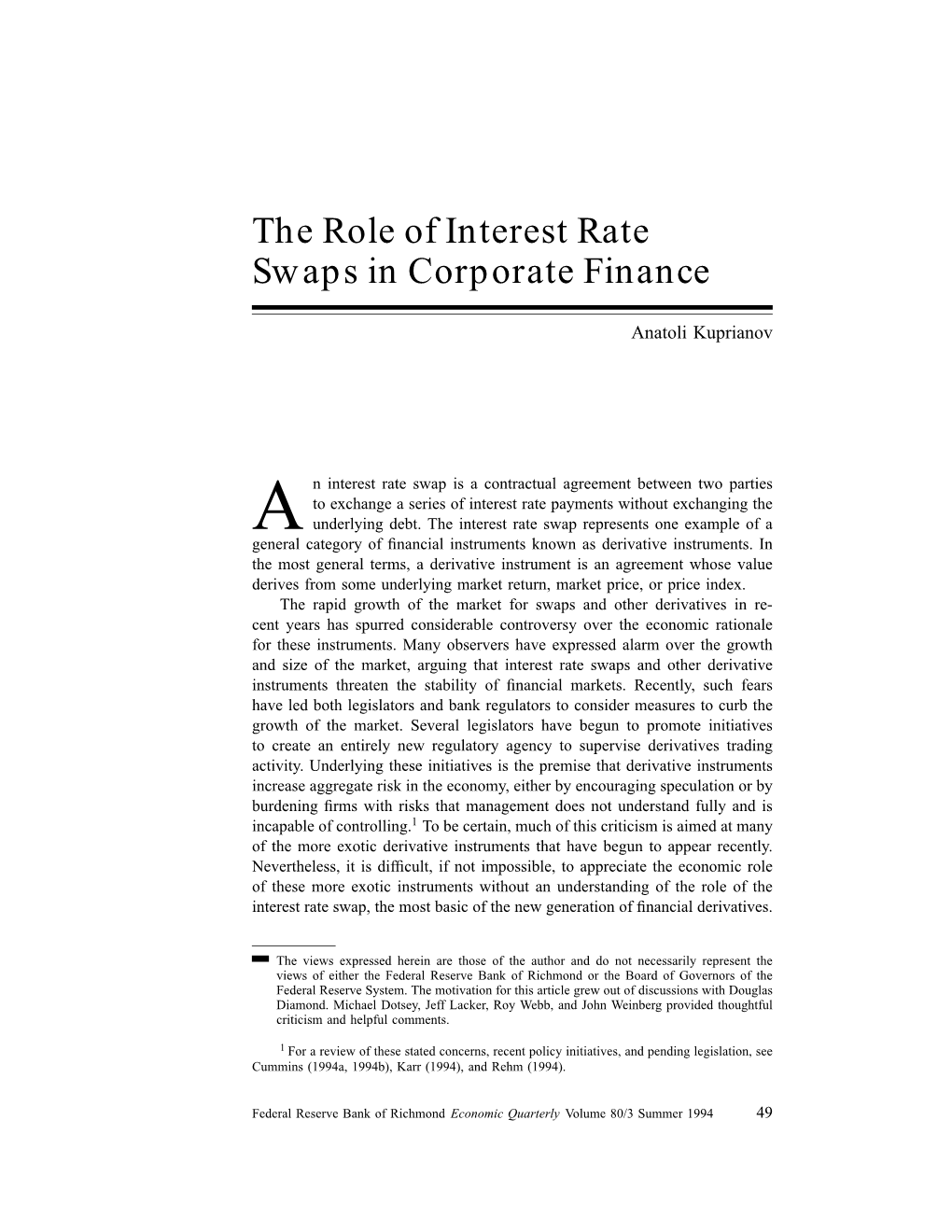 The Role of Interest Rate Swaps in Corporate Finance