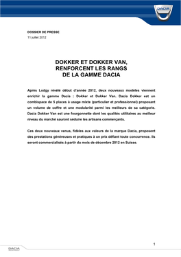 Dokker Et Dokker Van, Renforcent Les Rangs De La Gamme Dacia