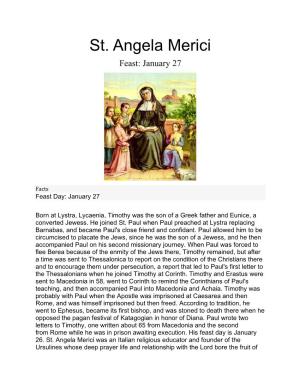 St. Angela Merici Feast: January 27