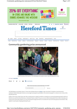 Page 1 of 4 Community Gardening Prize Announced (From Hereford