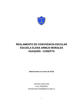 Reglamento De Convivencia Escolar Escuela Elena Armijo Morales Huaquén - Curepto