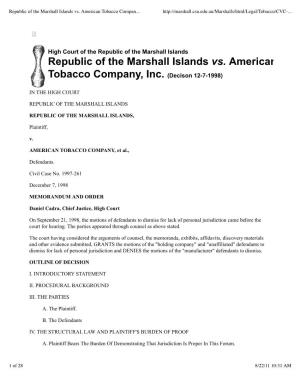 Republic of the Marshall Islands Vs. American Tobacco Company, Inc