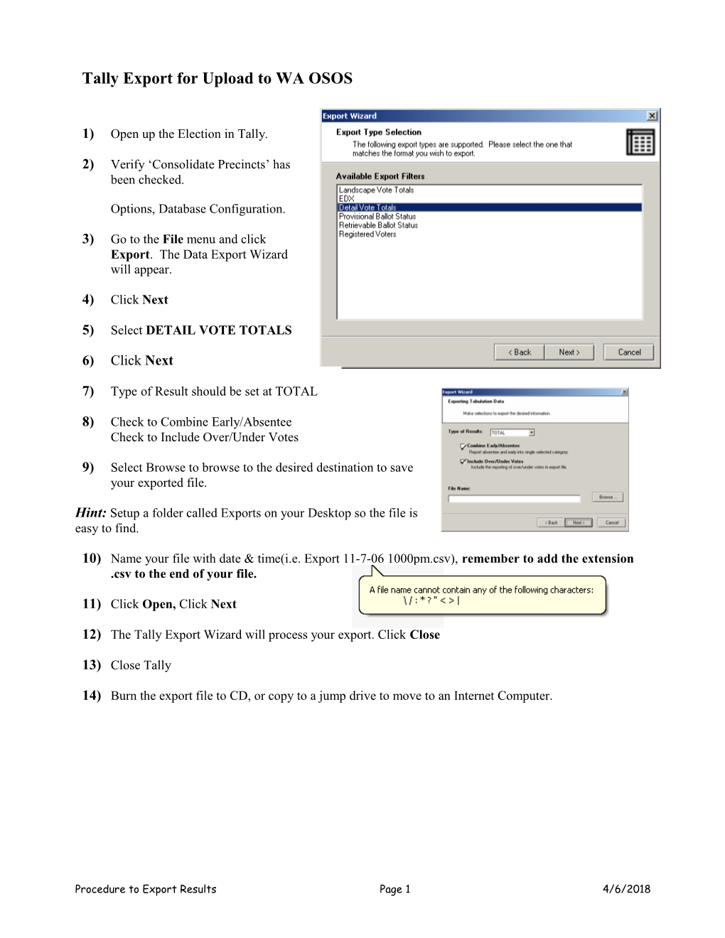 Exporting Tally Detail for Upload to WA OSOS