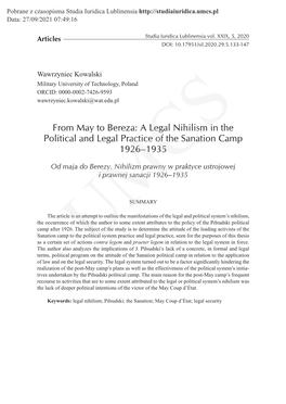 A Legal Nihilism in the Political and Legal Practice of the Sanation Camp 1926–1935