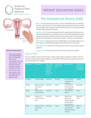 PATIENT EDUCATION SERIES the Intrauterine Device (IUD)