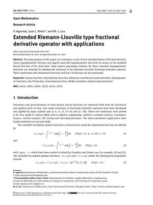 Extended Riemann-Liouville Type Fractional Derivative Operator with Applications
