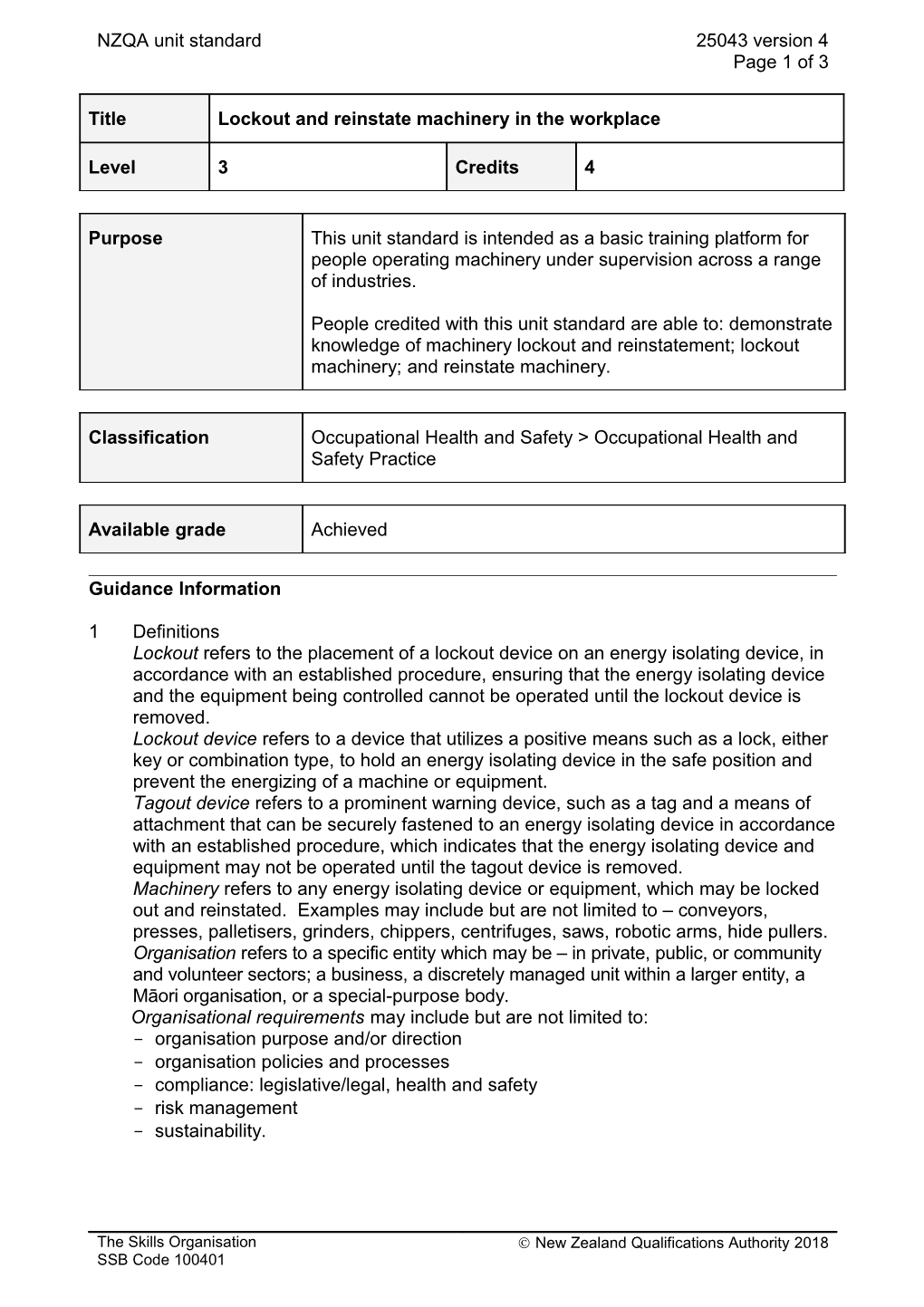 25043 Lockout and Reinstate Machinery in the Workplace