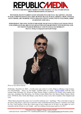 Ringo Starr Releases “Here’S to the Nights,” an All Starr Single from Forthcoming Ep Zoom In