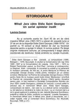 Mihail Jora Către Didia Saint Georges. Un Serial Epistolar Inedit